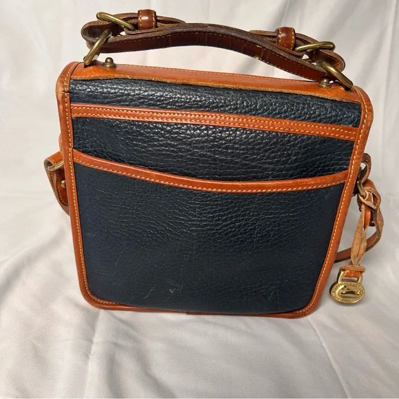 Vintage 90s Dooney & Bourke Pebble Blue and Brown Leather Crossbody Satchel Bag - Picture 5 of 9